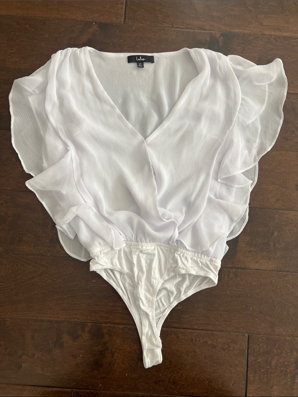 Lulu's White Flutter Sleeve V-Neck One-Piece Bodysuit